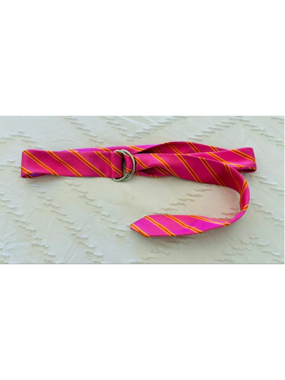 Vintage silk Old Navy Pink & Orange Striped D-Ring Belt